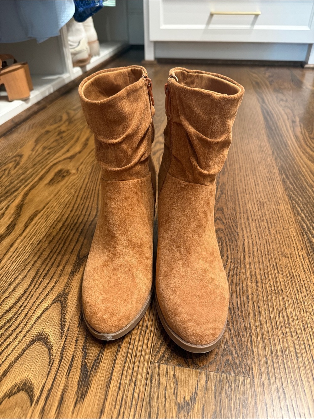 Time and Tru Suede Slouch Ankle Boots in Cognac
